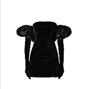 BLACK VELVET CUPID DRESS, GLOVES & BLACK PUFFS (XS)